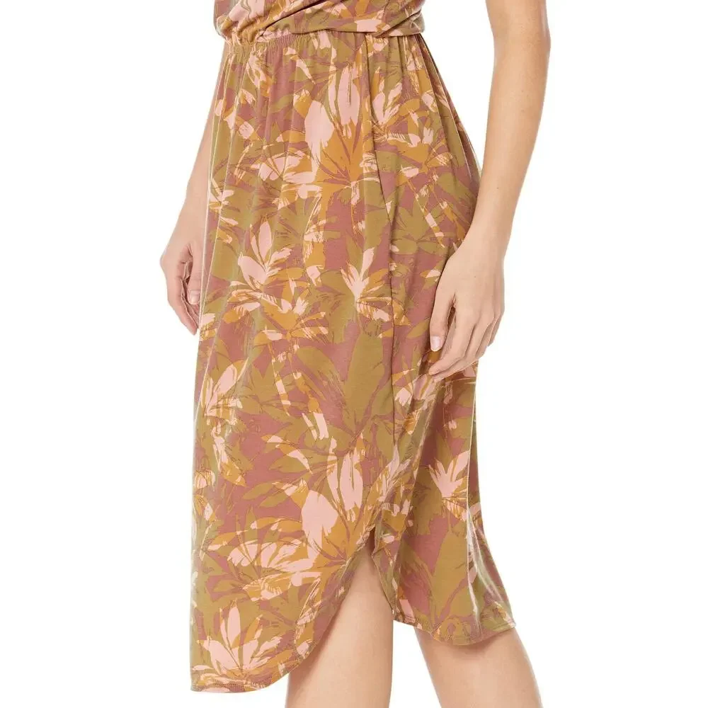 Prana Ayla Dress Racerback Tropical Green Brown Stretch Medium Resort Cruise - Picture 9 of 16